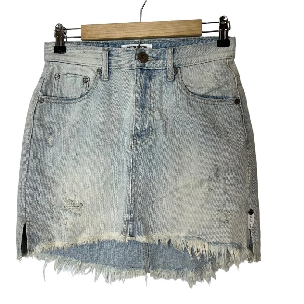 One teaspoon distressed raw hem denim mini skirt